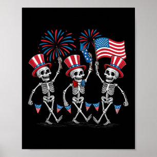 Dansende skeletten 4 juli grappig patriottisch man poster