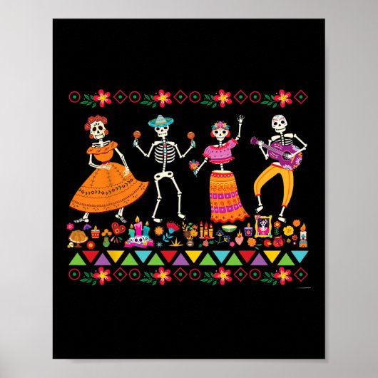 Dansende skeletten Dag van de Dode Mexicaanse Dia Poster (Voorkant)