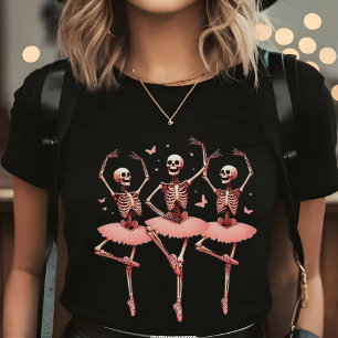 Dansende skeletten en vlinders Halloween Pink T-shirt