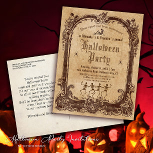 Dansende Skeletten Gotische Halloween Party Briefkaart