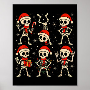 Dansende skeletten Kerstman Hoed Kerst Skelet Rock Poster
