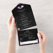 Dansende skeletten Paarse Gotische bruiloft uitnod All In One Uitnodiging (Afscheurbaar)