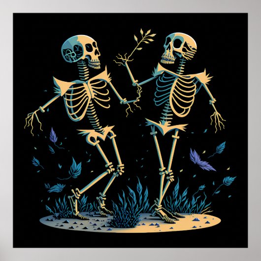 Dansende skeletten Spooky Classic Black Poster (Voorkant)
