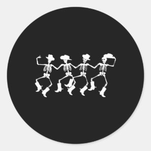 Dansende skeletten Spooky Halloween Cowboys Line D Ronde Sticker