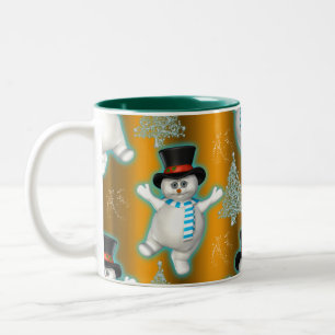 Dansende Snowman in Top Hat met Gold Kerstmis Tweekleurige Koffiemok