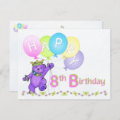 Dansende Teddy Bear 8th Birthday Briefkaart (Voorkant / Achterkant)