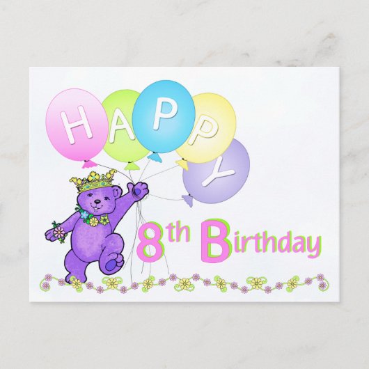 Dansende Teddy Bear 8th Birthday Briefkaart (Voorkant)