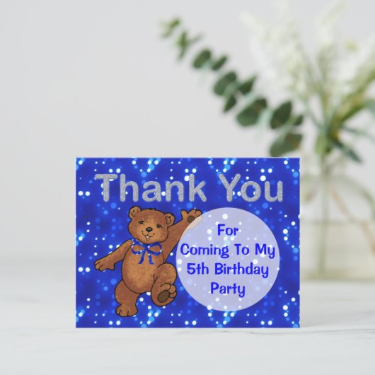 Dansende Teddybeer 5e verjaardagsfeest Dank u Briefkaart (Staand voorkant)