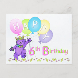Dansende teddybeer zesde verjaardag briefkaart