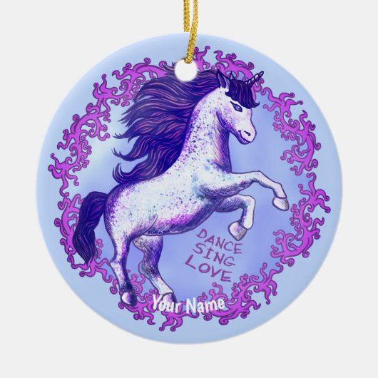 Dansende Unicorn Keramisch Ornament (Voorkant)