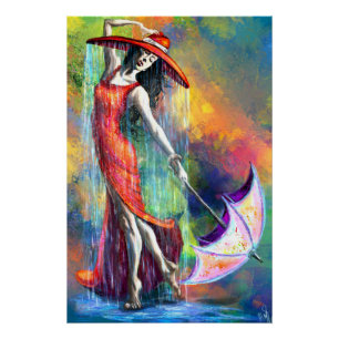 Dansende vrouw met paraplu Poster Perfect Poster