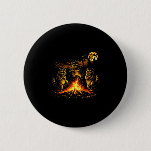 Dansende wasbeervuur kampvuur bos maan grappig ronde button 5,7 cm
