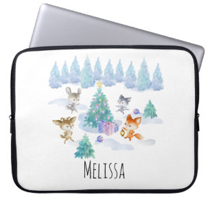 Dansende Waterverf met Kerstmis bij bosdieren Laptop Sleeve