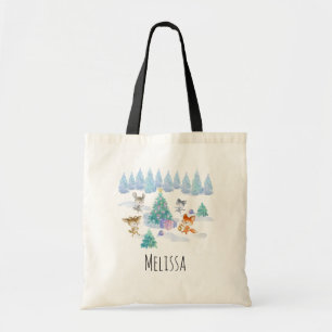 Dansende Waterverf met Kerstmis bij bosdieren Tote Bag