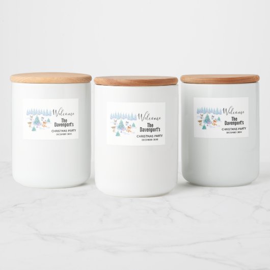 Dansende Waterverf met Kerstmis bij bosdieren Voedselcontainer Etiket (Flessen)