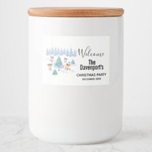 Dansende Waterverf met Kerstmis bij bosdieren Voedselcontainer Etiket