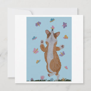 Dansende Welsh Corgi met Vlinders Bedankkaart