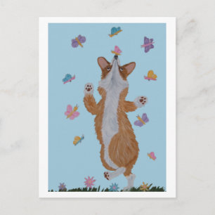 Dansende Welsh Corgi met vlinders Briefkaart