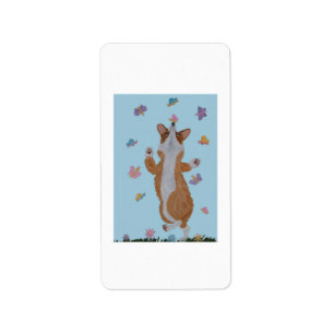 Dansende Welsh Corgi met Vlinders Etiket