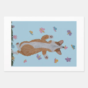 Dansende Welsh Corgi met Vlinders Inpakpapier Vel