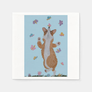 Dansende Welsh Corgi met Vlinders Servet