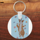 Dansende Welsh Corgi met Vlinders Sleutelhanger (Voorkant)