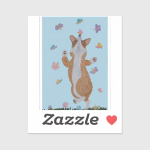 Dansende Welsh Corgi met Vlinders Sticker