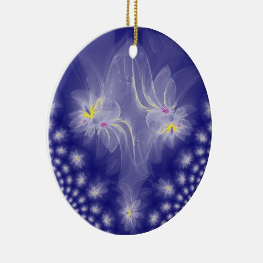 Dansende witte-goudfractale watergelilies keramisch ornament (Rechts)