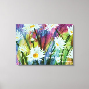 Dansende witte madeliefjes in Waterverf Canvas Afdruk