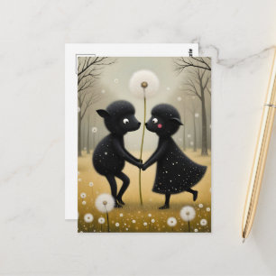 Dansende Zwarte Schapen in Paardenbloemen Briefkaart