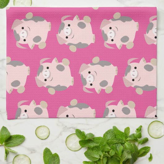 Danser Cartoon Cochon Répéter Motif Serviette de c (Plié)