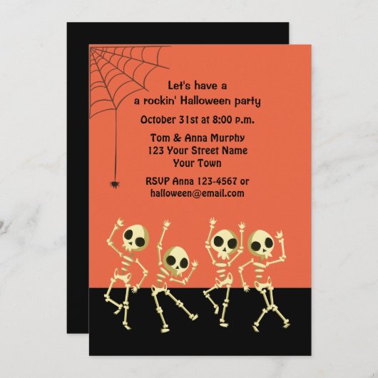 Danser Halloween Skeletons Invitation (Devant / Derrière)
