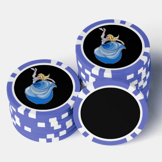 Danser in blauwe jurk op zwart poker chips (Opstapeling)