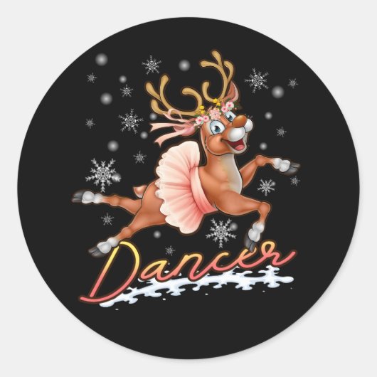 Danser Vrolijk Kerstfeest Dansend Rendier Herten X Ronde Sticker (Voorkant)