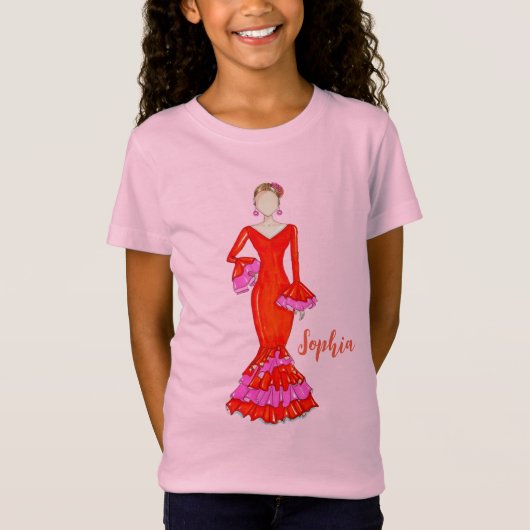 Danseuse flamenco avec robe orange T-shirt (Devant)