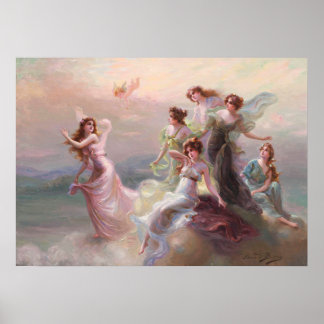 Dansing van de Nymfen en Cupid door Édouard Bisson Poster