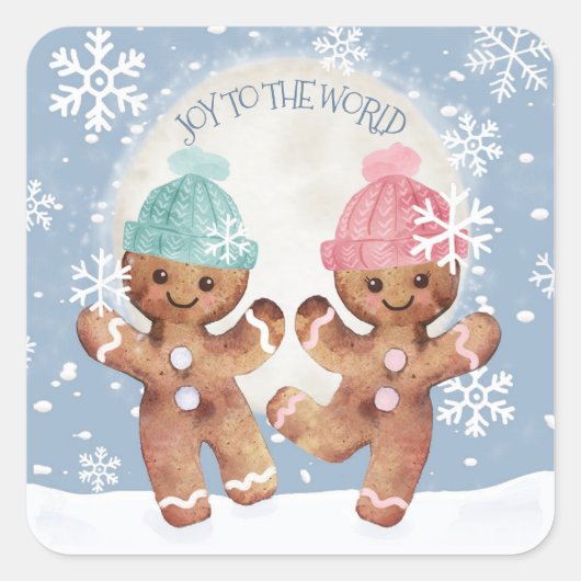 Dansjovis Gingerbrood Cookie Snowflake Kerstmis Vierkante Sticker (Voorkant)