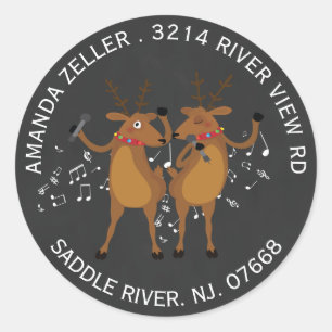 Dansrenrenrendierkerstadreslabel ticker ronde sticker