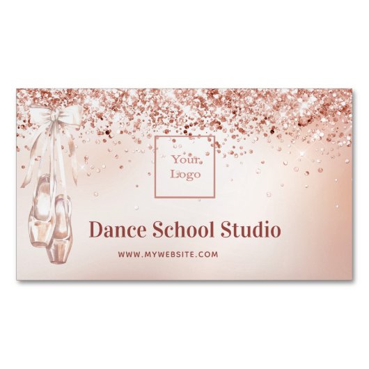 Dansstudio school roos goud roze logo magnetisch visitekaartje (Voorkant)
