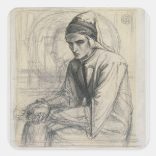 Dante in Meditation Holding a Pomegranate, c.1852 Vierkante Sticker