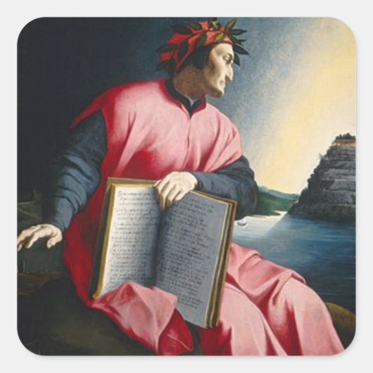 Dante met boek- vagevuur vierkante sticker (Voorkant)