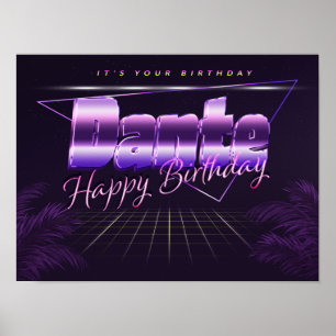 Dante Nom Prénom affiche rétro lilas Anniversaire