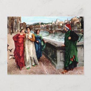 Dante ontmoet Beatrice in Florence. Feestdagenkaart