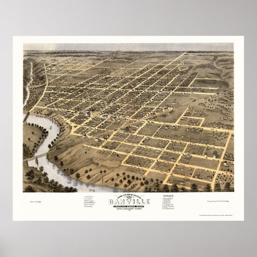 Danville, IL Panoramic Map - 1869 Poster (Voorkant)