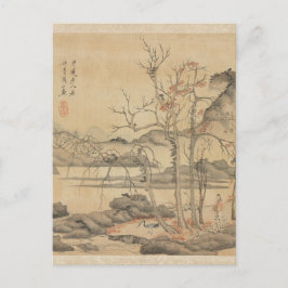 Daoist en Crane in het Autumn Landschap door Hongs Briefkaart