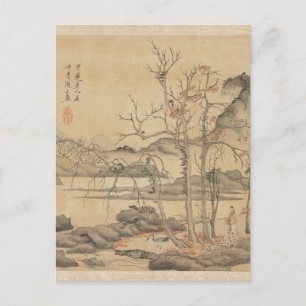 Daoist en Crane in het Autumn Landschap door Hongs Briefkaart