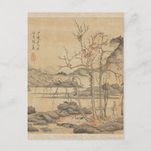 Daoist en Crane in het Autumn Landschap door Hongs Briefkaart