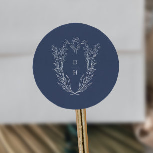 DAPHNE Eenvoudige Donkerblauwe Moderne Huwelijksmo Ronde Sticker