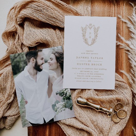 DAPHNE Elegant Goud Wit Classic Fotobruiloft Kaart