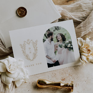 DAPHNE Flat Elegant Goud Wit Fancy Fotobruiloft Bedankkaart